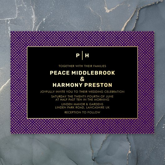 カルナビ紙吹雪金ゴールドパープルブラック結婚ズ 箔招待状