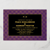 カルナビ紙吹雪金ゴールドパープルブラック結婚ズ 箔招待状 (正面)