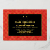 カルナビ紙吹雪金ゴールドレッドブラック結婚ズ 箔招待状 (正面)