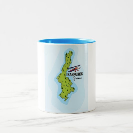 カルパトス・ギリシャ地図図解入りの、写真付きの旅行ポスター ツートーンマグカップ (中央)