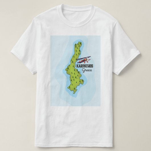 カルパトス ギリシャ 地図 イラスト トラベルポスター Tシャツ (デザイン正面)