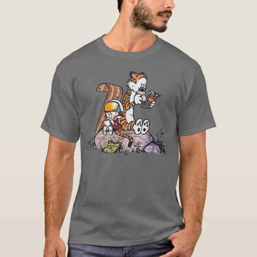 カルビンとホッブス おもしろい一緒に乗る Tシャツ (正面)