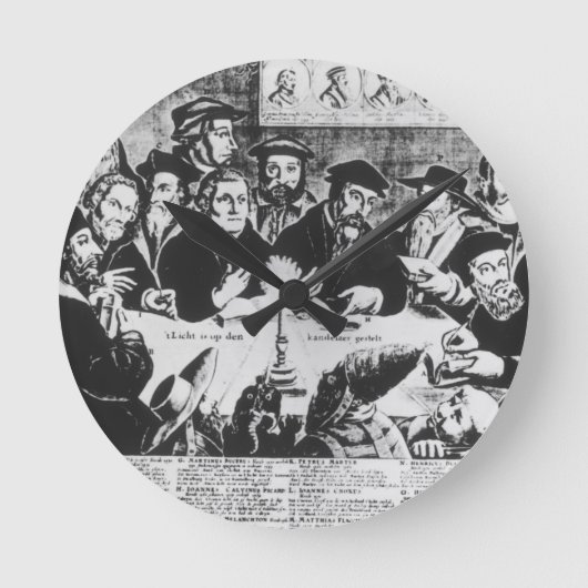 カルビンとルーサー(版木、銅版、版画) ラウンド壁時計 (正面)