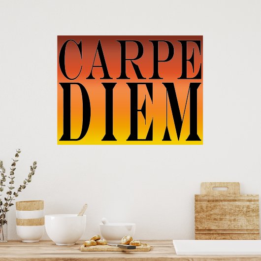 カルペディエムザデイラテン引用文幸福 ポスター (キッチン)