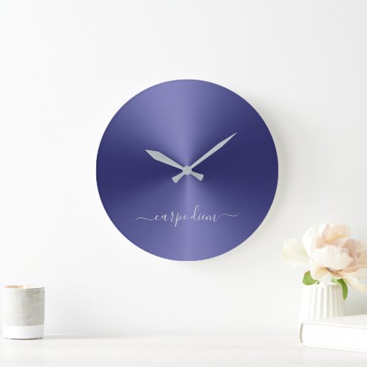 カルペディエムネイビーブルーメタリックスタイルアクリル ラージ壁時計 (ホーム)