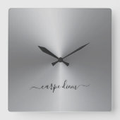 カルペディエム銀金属スタイルアクリル スクエア壁時計 (正面)