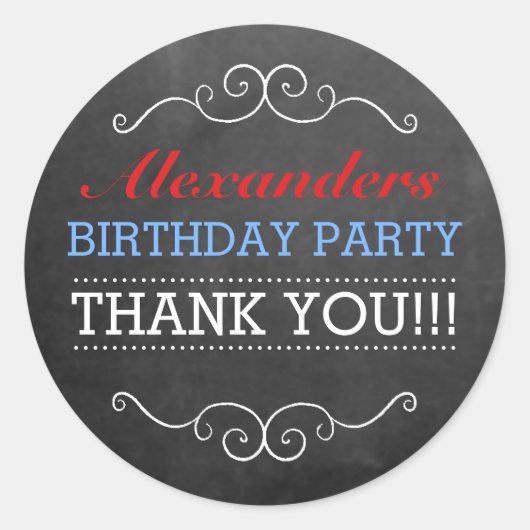 カルボードルック赤白青誕生日パーティー ラウンドシール (正面)