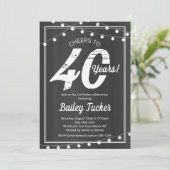 カルボード上の40th誕生日ストリングライト 招待状 (スタンド正面)