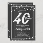 カルボード上の40th誕生日ストリングライト 招待状 (正面/裏面)
