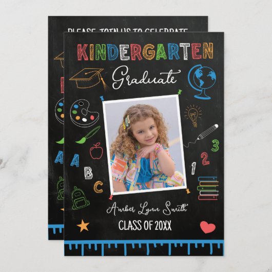 カルボード幼稚園の卒業写真 招待状 (正面/裏面)