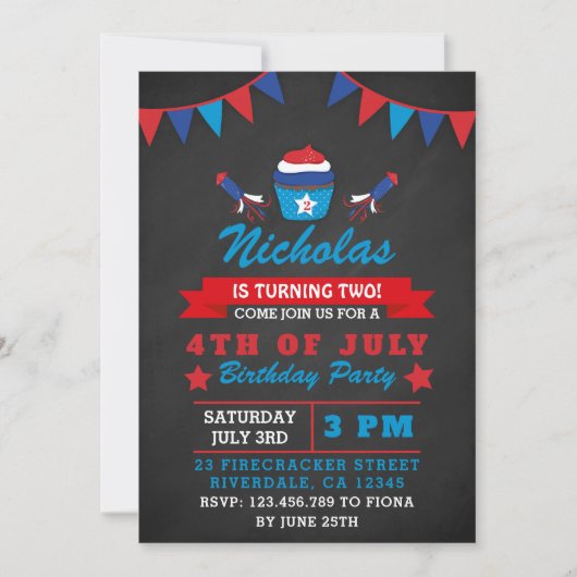 カルボード独立記念日バースデーパーティー招待状 招待状 (正面)