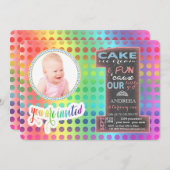 カルボードNumber One Photo GIRL 1st Birthday 招待状 (正面/裏面)