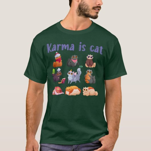 カルマは猫マンガのかわいい色の猫たち Tシャツ (正面)