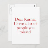 カルマ親愛よ、君のリストを持って恋しく思る。 ポストカード (正面/裏面)