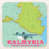 カルミキア・ロシアの地図 スクエアペーパーコースター (正面)