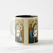 カルメル山のレースの金ゴールド装飾的なBordの私達の女性 ツートーンマグカップ (正面左)