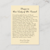 カルメル山の神聖なカードの私達の女性への祈りの言葉 名刺 (裏面)