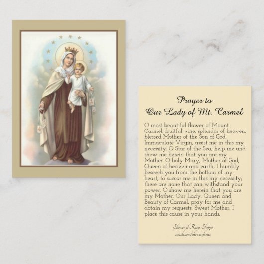 カルメル山の神聖なカードの私達の女性への祈りの言葉 名刺 (正面/裏面)