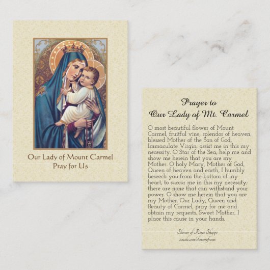 カルメル山の神聖なカードの私達の女性への祈りの言葉 名刺 (正面/裏面)