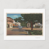 カルメル、カリフォルニア州 - 木々と店舗のストリートシーン ポストカード (正面)