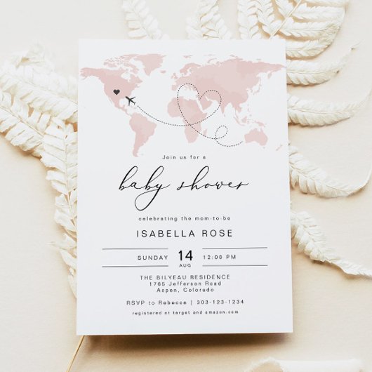 カルメン ブラッシュピンク マップ トラベル アドベンチャー ベイビー シャワー 招待状