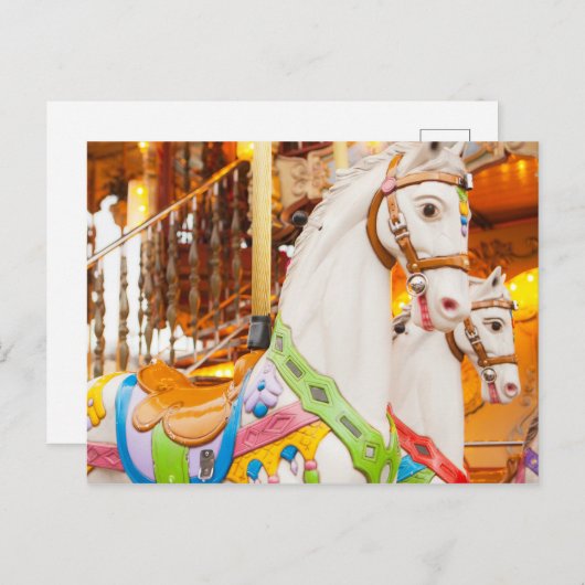 カルーセル馬のヴィンテージはメリーはがき丸く行く ポストカード (正面/裏面)