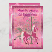 カルーセル・ドリームス カスタム ガールズ バースデー アナウンスメント 招待状 (正面/裏面)