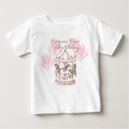 カルーセル バルーン ユニコーン 1歳 女の子の誕生日パーティー ベビーTシャツ