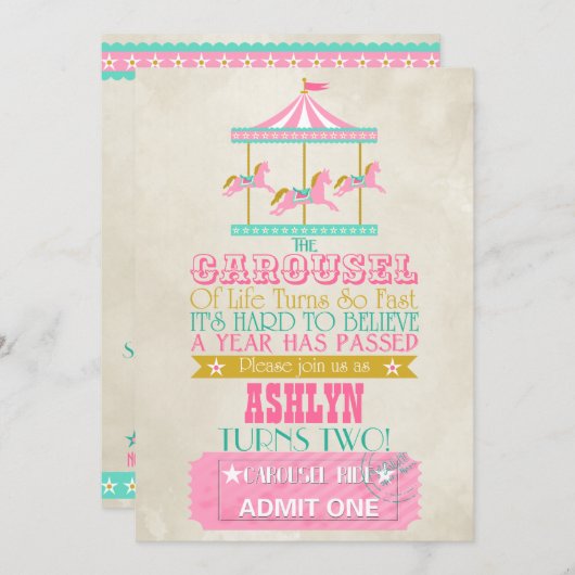 カルーセル バースデー 招待状 (正面/裏面)