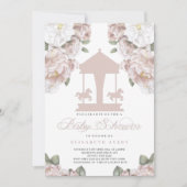 カルーセル フローラル ソフト ピンク ベビー シャワー 招待状 (正面)