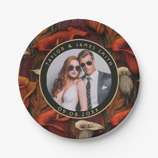 カレエレガントリリープレートのブライダルパーティ ペーパープレート (正面)