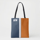 カレッジカラーズネイビーブルー&オレンジモノグラム トートバッグ (正面)