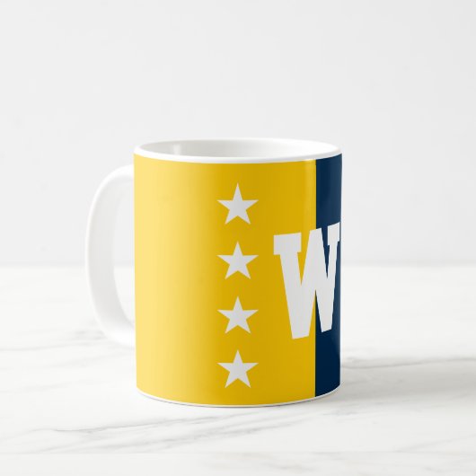 カレッジカラーズブルー&メイズイエローモノグラム コーヒーマグカップ (正面左)