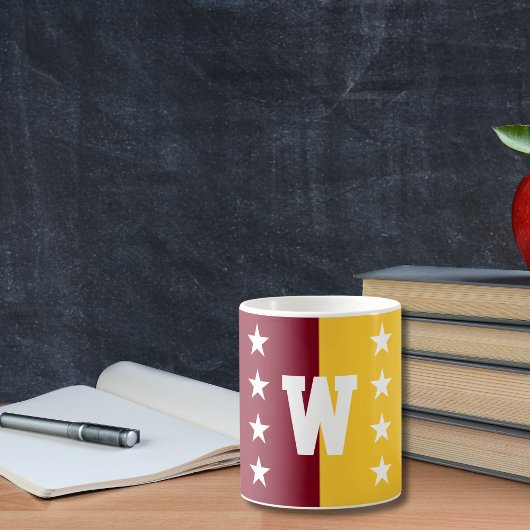 カレッジカラーズマルーン&金ゴールドモノグラム コーヒーマグカップ