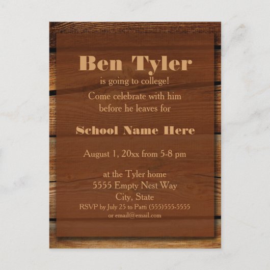 カレッジカードへ遠くに行く茶色の木目 ポストカード (正面)