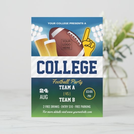 カレッジサッカーパーティーの色を変更し、ロゴを追加 招待状 (スタンド正面)
