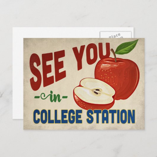 カレッジステーションテキサス州アップル – ヴィンテージトラベル ポストカード (正面/裏面)