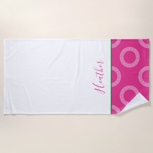 カレッジソロリティギリシャ鍵サークル名名門私立校風のおもしろい ビーチタオル (正面)