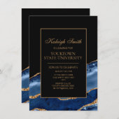 カレッジトランクエレガントパーティーネイビーブルーブラックマーブル 招待状 (正面/裏面)