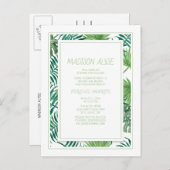 カレッジドームトランクパーティートロピカル葉ホワイト インビテーションポストカード (正面/裏面)