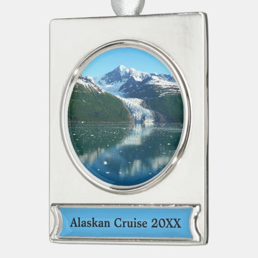 カレッジフィヨルドI美しいアラスカ写真 シルバープレートバナーオーナメント (左)