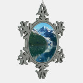 カレッジフィヨルドI美しいアラスカ写真 スノーフレークピューターオーナメント (左)