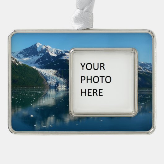 カレッジフィヨルドII美しいアラスカ写真 シルバープレートフレームオーナメント (正面)