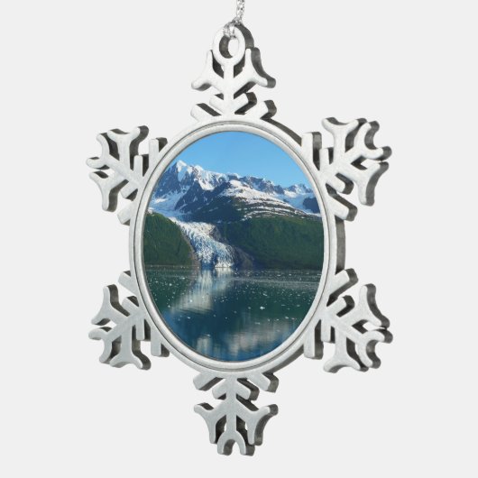 カレッジフィヨルドII美しいアラスカ写真 スノーフレークピューターオーナメント (右)