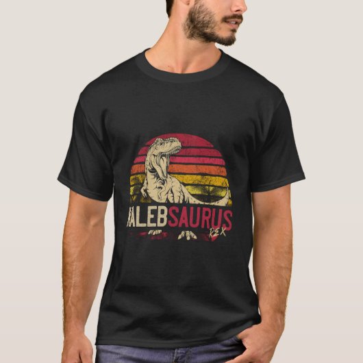カレブサウルス 楽しい オリジナル恐竜 ティラノサウルス 名前入り Tシャツ (正面)