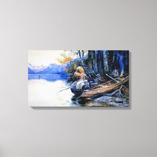 カレル・M・ラッセルの湖畔のキャンプ場 キャンバスプリント (正面)