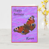 カレンのハッピーバースデーの孔雀蝶カード カード (黄色い花)