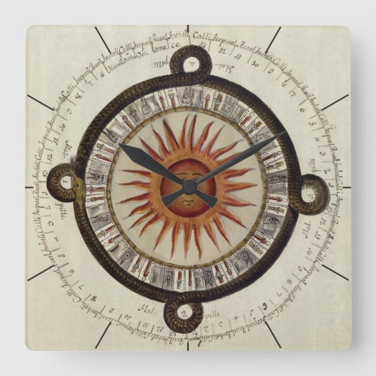 カレンアステカダー |古代メキシコの年表 スクエア壁時計 (正面)