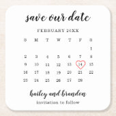 カレンダモダンー赤いハート結婚式の日付の保存 スクエアペーパーコースター (正面)