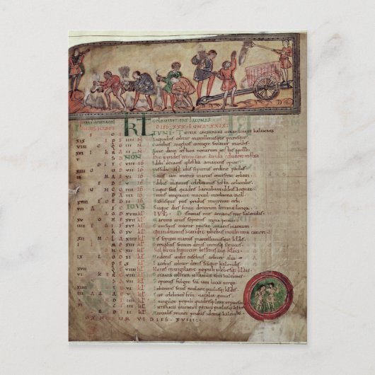 カレンダーから干し草を作って耕す ポストカード (正面)